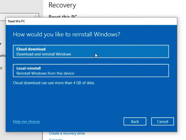 윈도10 재설치를 클라우드로…